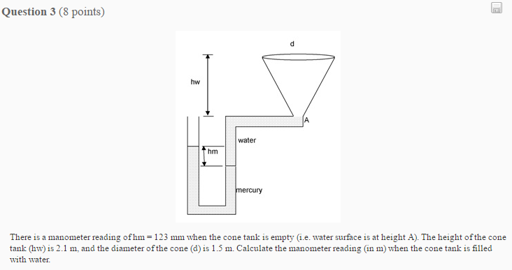 Cone Manometer Solved There is a manometer reading of hm = 123 mm when | Chegg.com