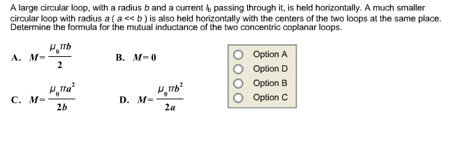 Solved A large circular loop, with a radius b and a current | Chegg.com