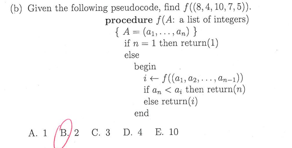 Solved (b) Given the following pseudocode, find f (8,4, 10, | Chegg.com