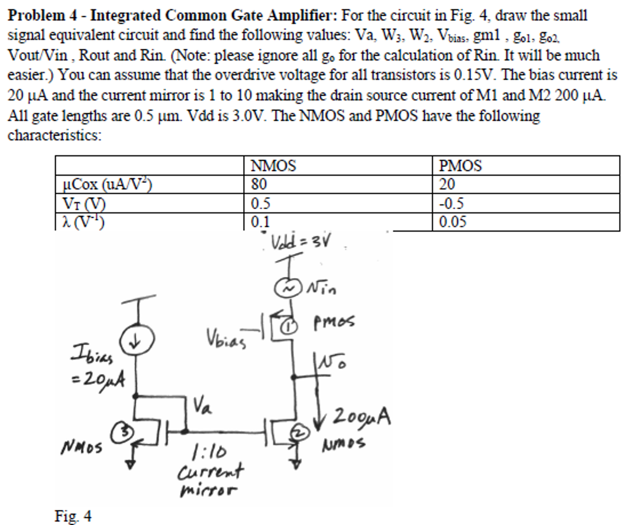Solved Integrated Common Gate Amplifier For the circuit in