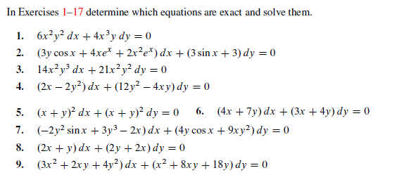 Solved In Exercises 1?17 determine which equations are exact | Chegg.com