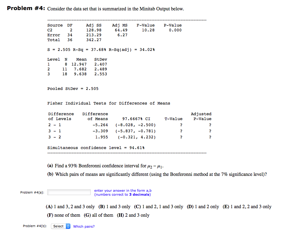 Solved Problem 4 Consider The Data Set That Is Summarized