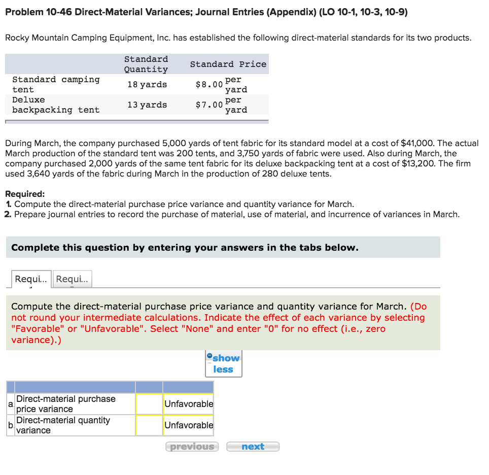 Solved Problem 1046 DirectMaterial variances; Journal