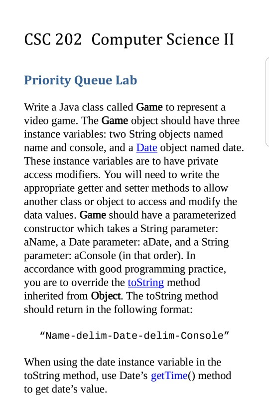 Solved CSC 202 Computer Science II Priority Queue Lab Write | Chegg.com