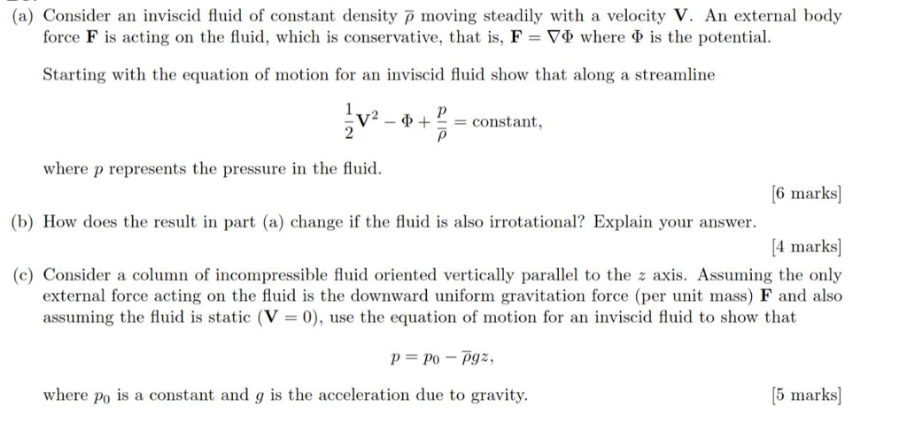 Solved (a) Consider an inviscid fluid of constant density ρ | Chegg.com