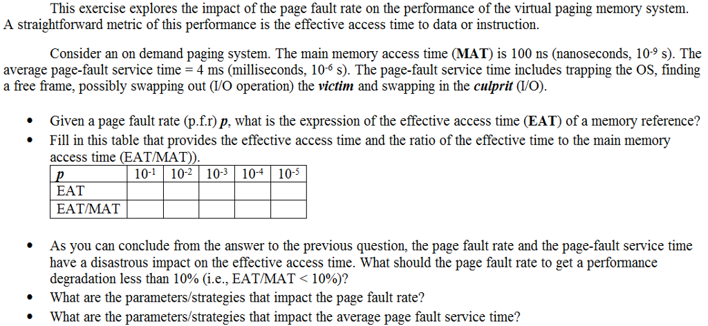 Solved Virtual Memory; This Exercise Explores The Impact Of | Chegg.com