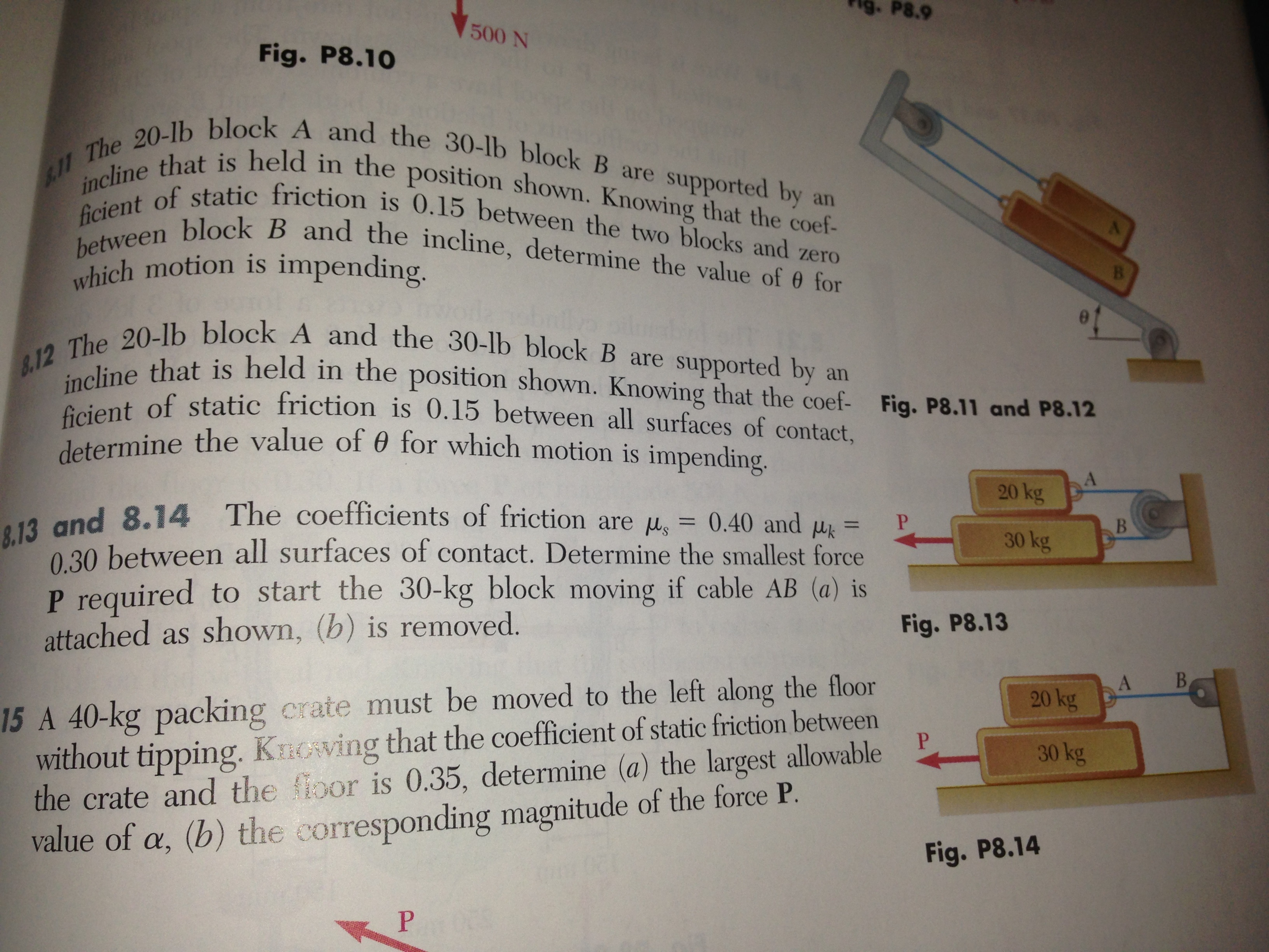 Solved The 20-lb block A and the 30-lb block B are supported | Chegg.com