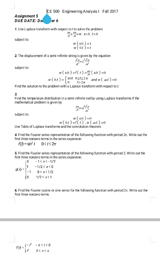 E 500 Engineering Analysis I Fall 2017 Assignment 5 | Chegg.com