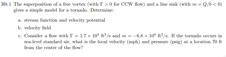 Solved H8.1 The superposition of a free vortex (with「> 0 for | Chegg.com