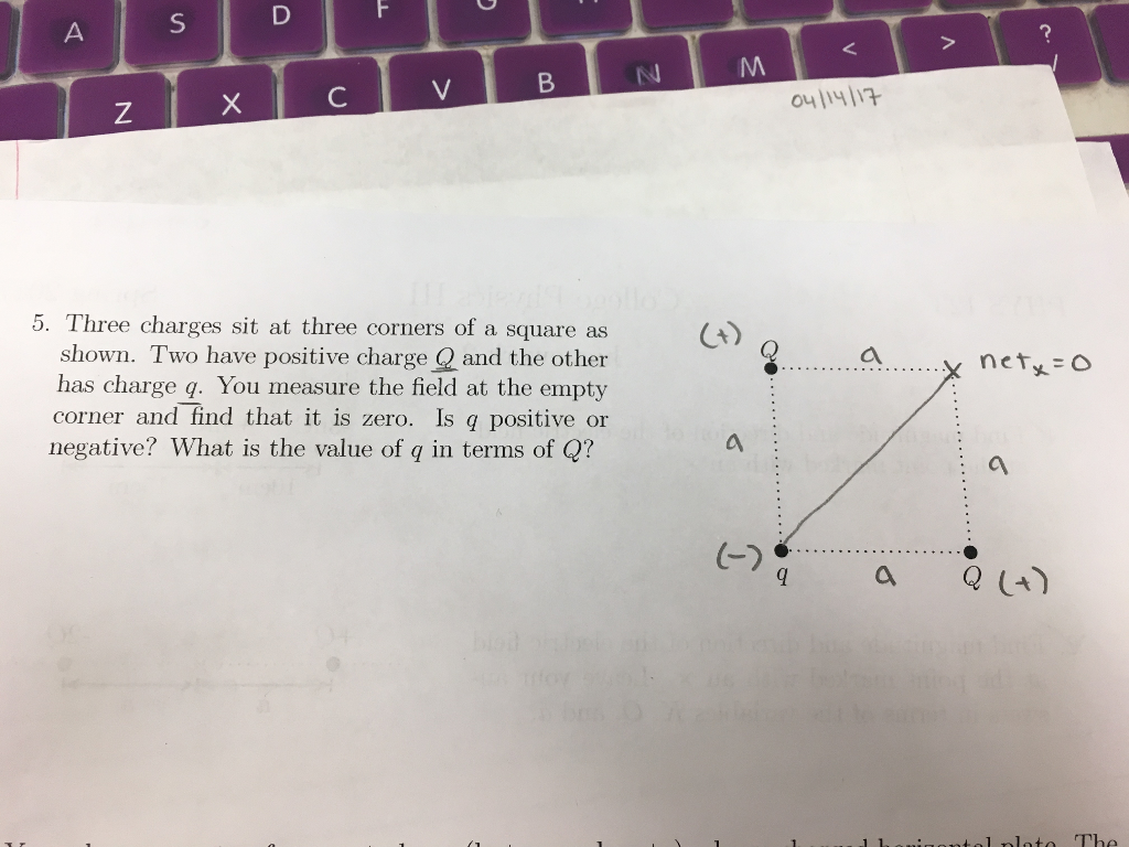 Solved Three charges sit at three corners of a square as | Chegg.com