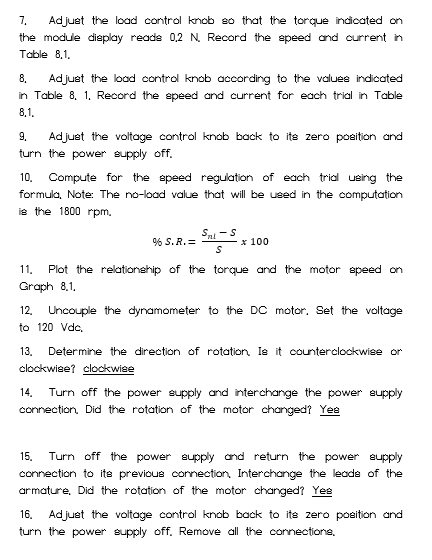 Solved Experiment D C Shunt Motor Make Conclusion Chegg