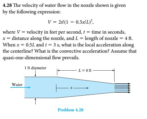 Solved 4.28 The velocity of water flow in the nozzle shown | Chegg.com