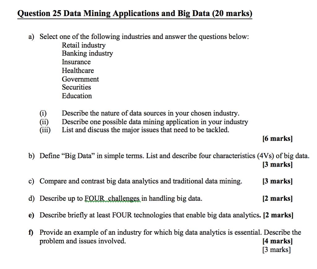 Solved Question 25 Data Mining Applications and Big Data (20 | Chegg.com