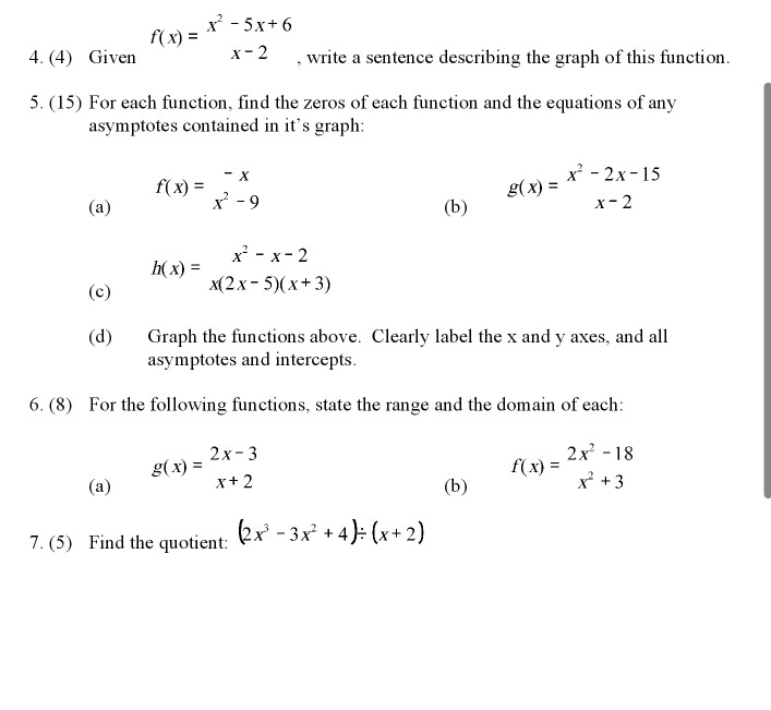 Solved Given f(x) = x^2 - 5x + 6, write a sentence | Chegg.com