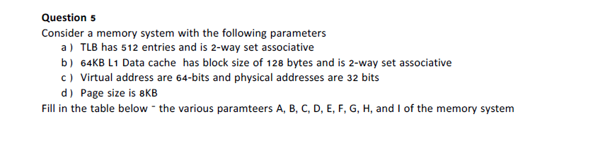 Solved Question 5 Consider A Memory System With The | Chegg.com