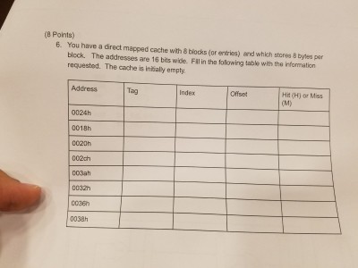 Solved (e Points) 6. You have a direct mapped cache wth 8 | Chegg.com