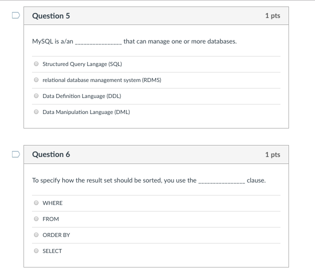 Solved DQuestion 1 1 pts The result set retrieved by the | Chegg.com