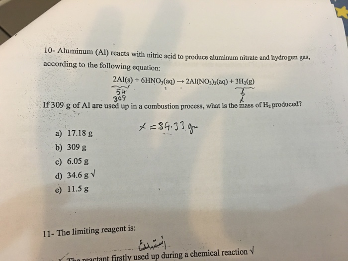 Solved Aluminum (Al) Reacts With Nitric Acid To Produce | Chegg.com