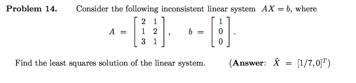 Solved Consider the following inconsistent linear system AX | Chegg.com