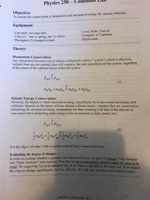 Solved La Physies 250-ollAD 250- CollisionS To explore the | Chegg.com