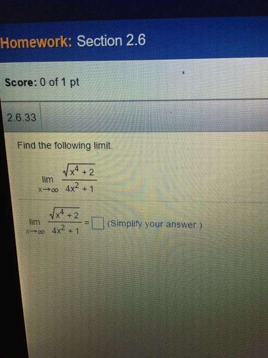 Solved Find The Following Limit. Lim _ X Rightarrow | Chegg.com