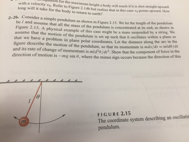 Solved Consider a simple pendulum as shown in figure 2. 15. | Chegg.com