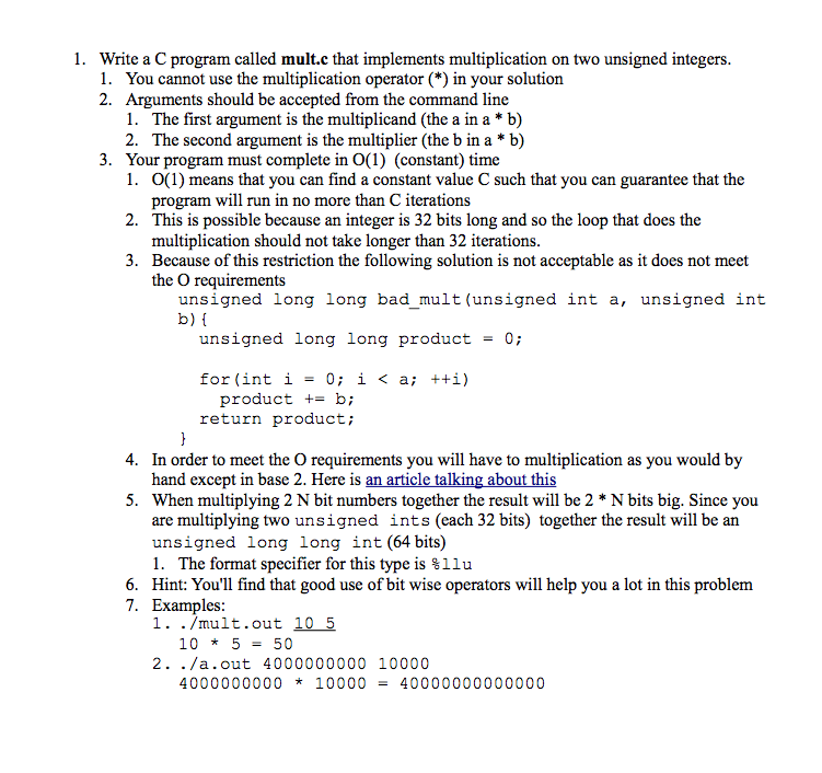 Solved Write A C Program Called Multc That Implements 3400