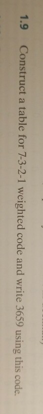 Solved 1.9 Construct a table for 7-3-2-1 weighted code and | Chegg.com