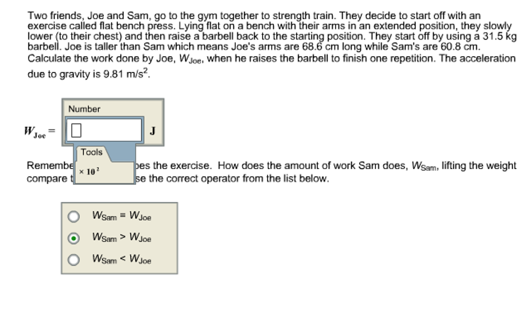 Solved Two friends, Joe and Sam, go to the gym together to