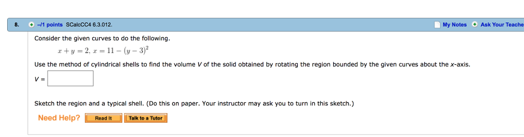 Solved 8. + -M points scalcCC4 6.3.012. My Notes Ask Your | Chegg.com