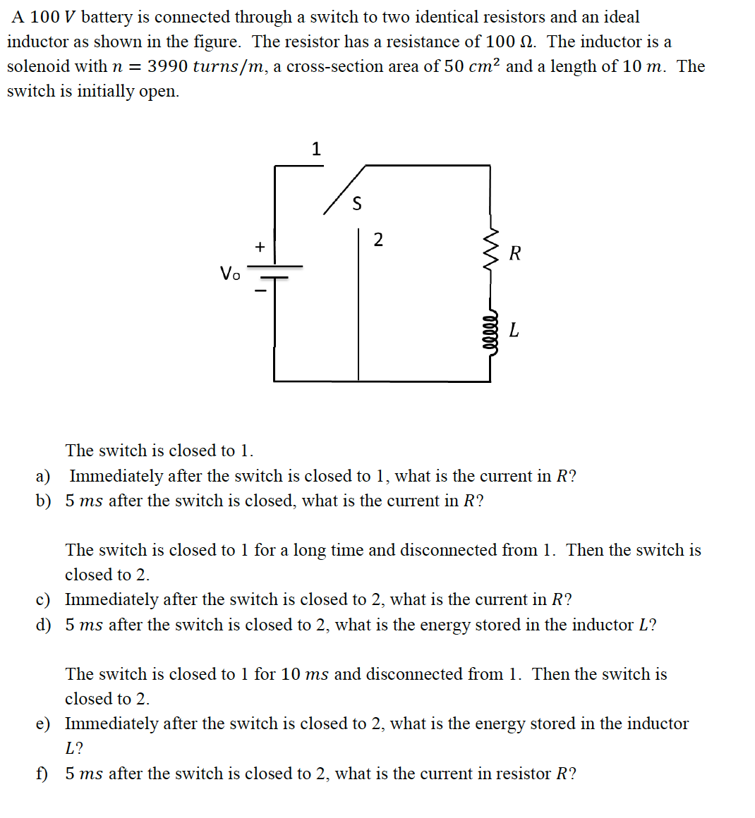 Solved A 100 V battery is connected through a switch to two | Chegg.com