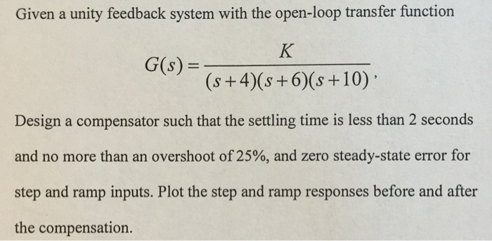 Solved Given a unity feedback system with the open-loop | Chegg.com