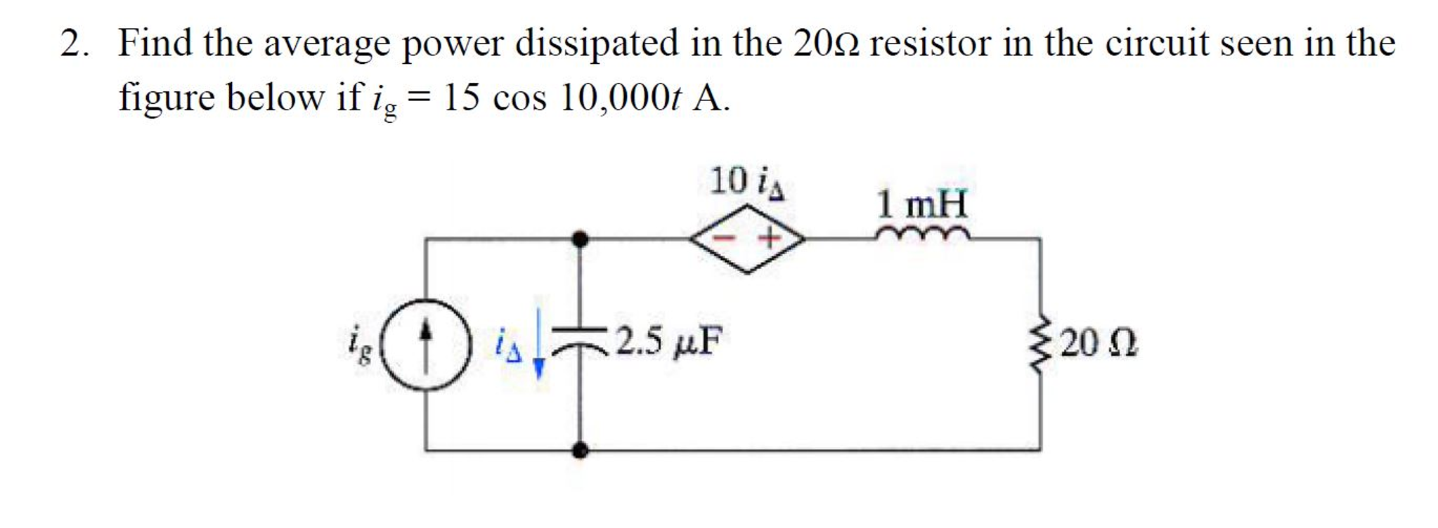 Solved Find the average power dissipated in the 20 ohm | Chegg.com