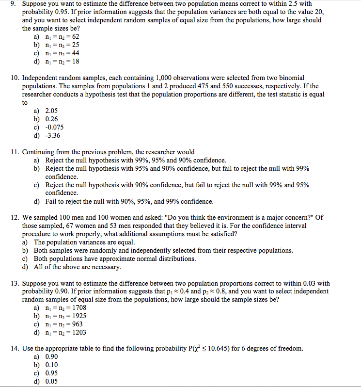 9. Suppose you want to estimate the difference | Chegg.com