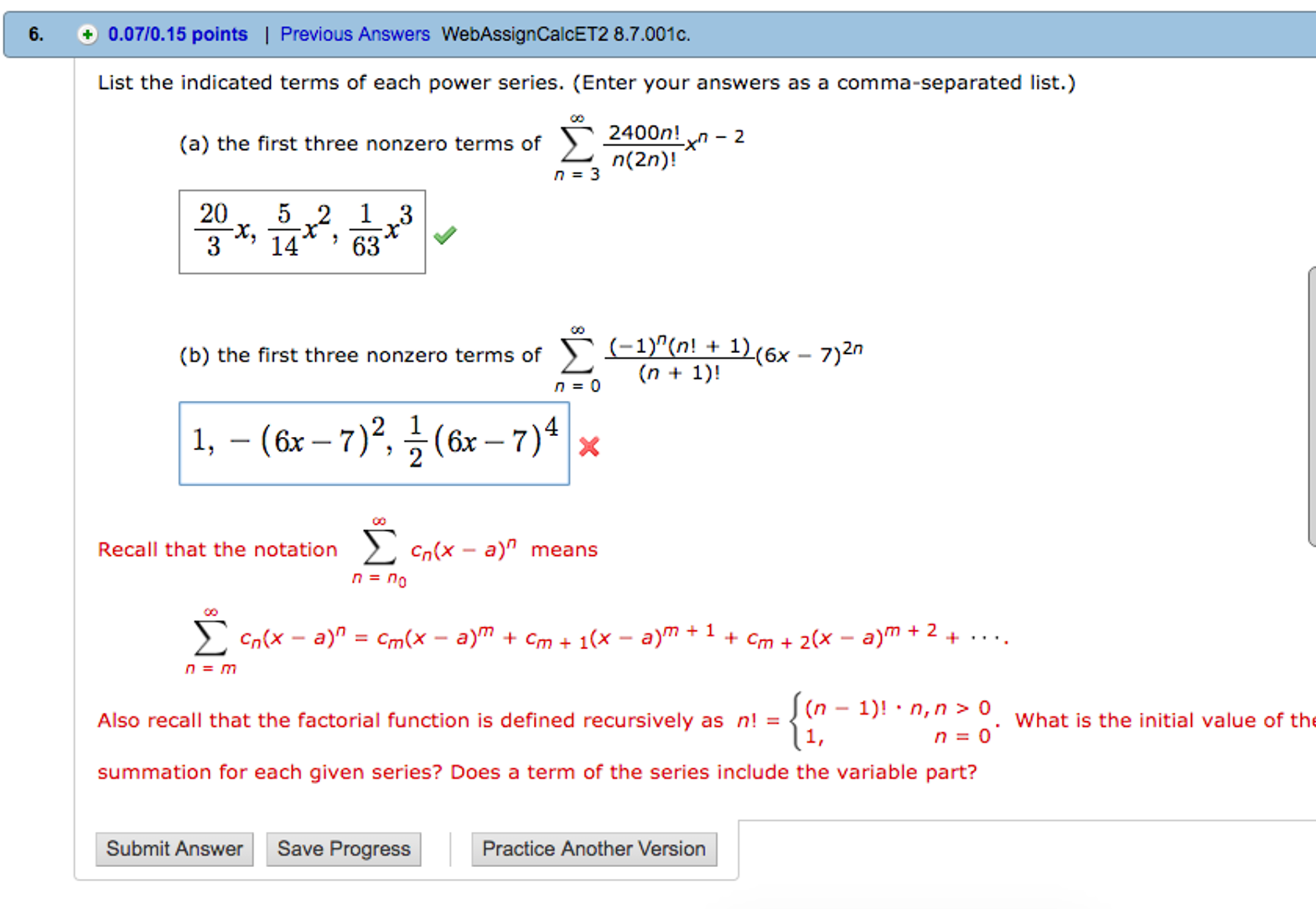 Solved List The Indicated Terms Of Each Power Series Enter Chegg