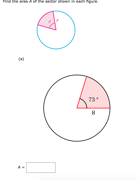 Solved Find the area A of the sector shown in each figure. | Chegg.com