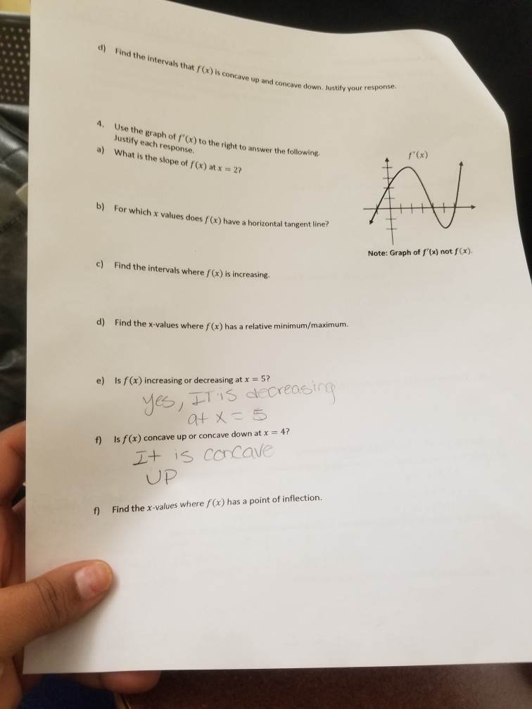 Solved d) Find the intervals that fCx) is concave up and | Chegg.com