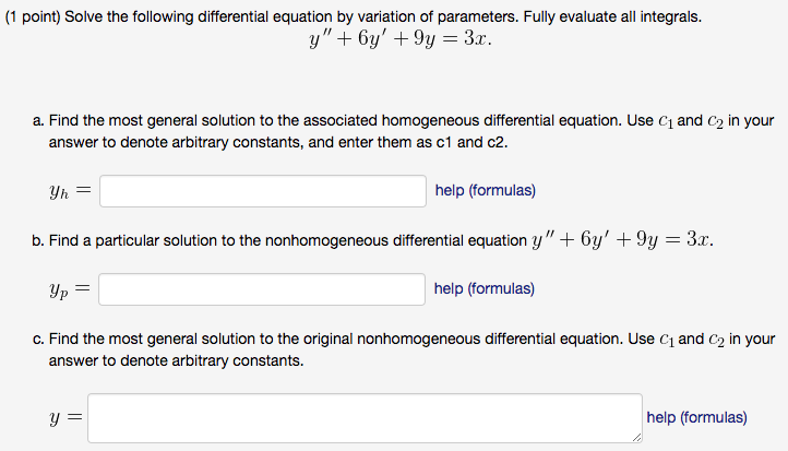 Solved (1 point) Solve the following differential equation | Chegg.com