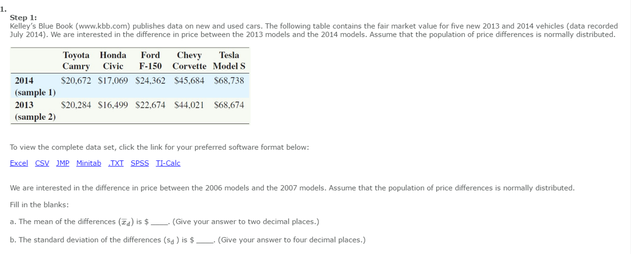 Solved Kelley's Blue Book (www.kbb.com) publishes data on | Chegg.com