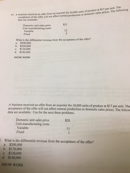 Solved A business received an offer from an exporter for 20, | Chegg.com