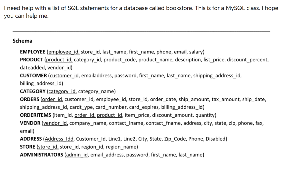 Solved I need help with a list of SQL statements for a | Chegg.com