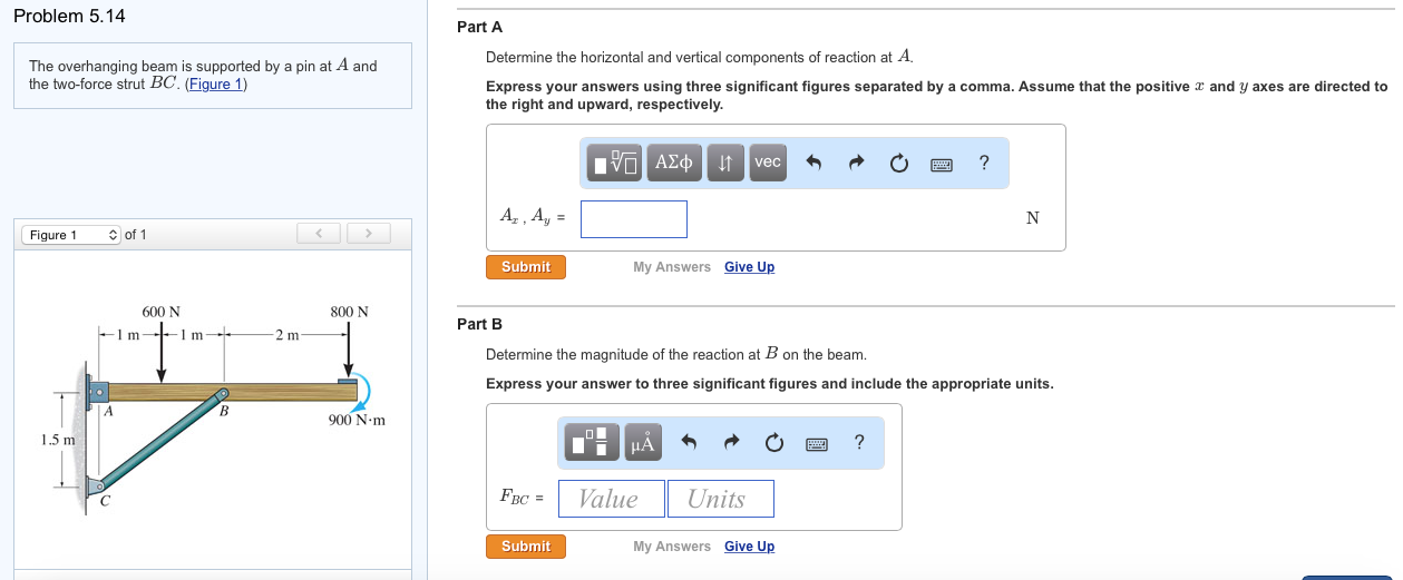 Solved Problem 5.14 The overhanging beam is supported by a | Chegg.com