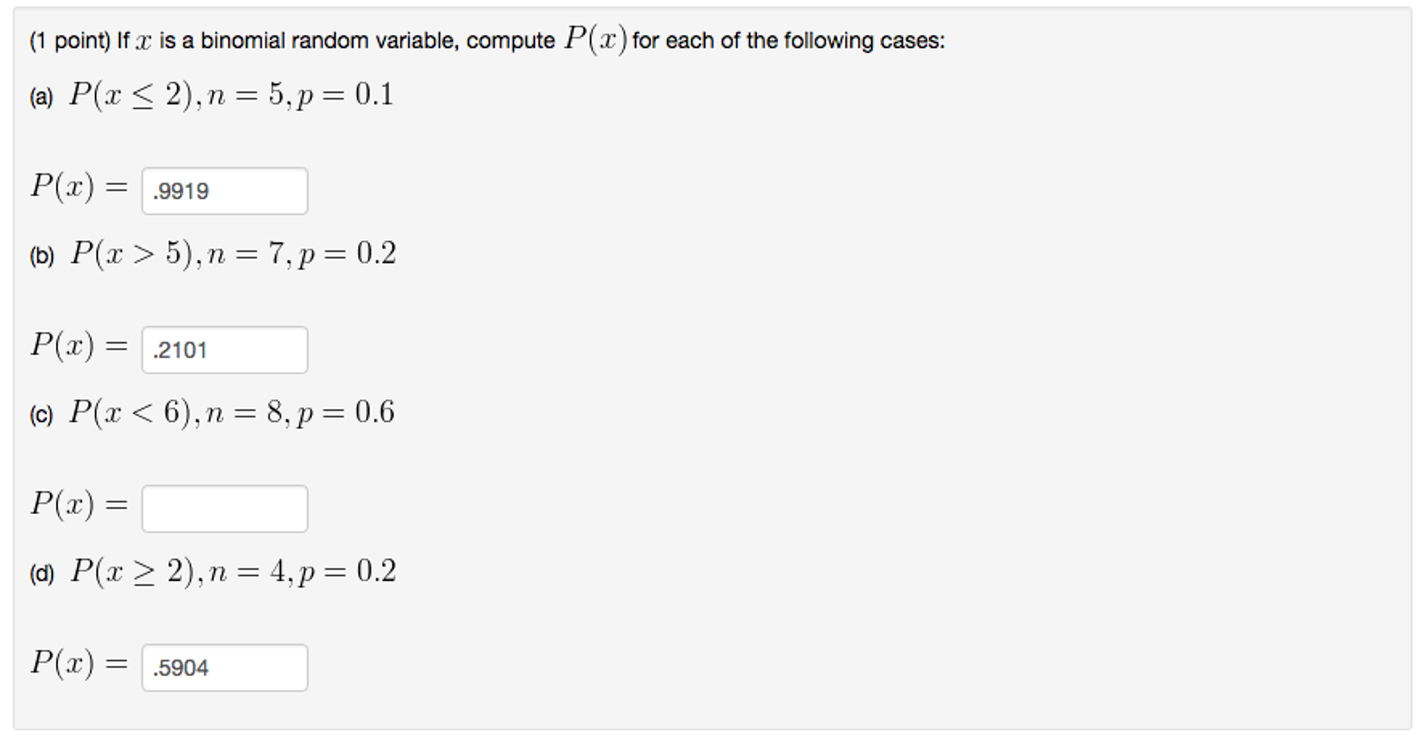 Solved If a: is a binomial random variable, compute P(x) for | Chegg.com