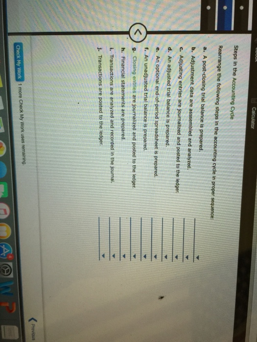 Solved Rearrange The Following Steps In The Accounting Cycle | Chegg.com