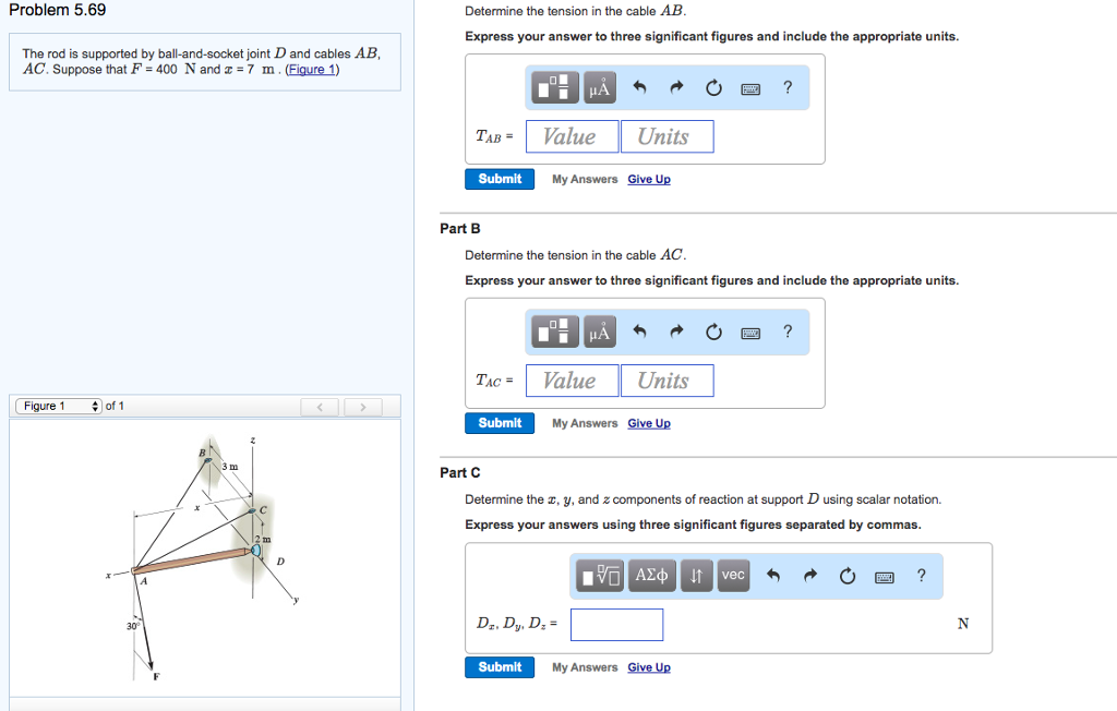 Solved Problem 5.69 Determine the tension in the cable AB | Chegg.com