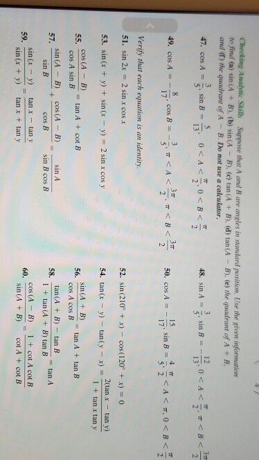 Solved Suppose That A And B Are Angle In Standard Position. | Chegg.com