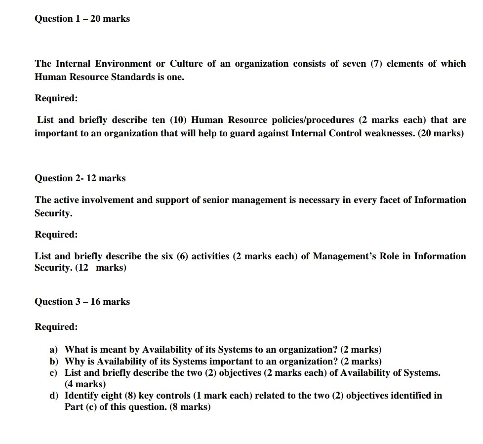 Solved Question 1 20 Marks The Internal Environment Or