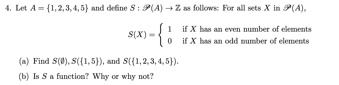 Solved Let A = {1, 2, 3,4,5} and define S: p(A) rightarrow Z | Chegg.com