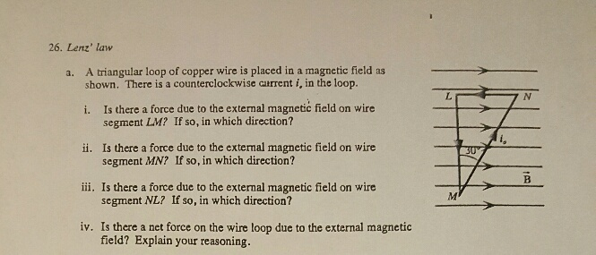 Solved Lenz' law A triangular loop of copper wire is placed | Chegg.com