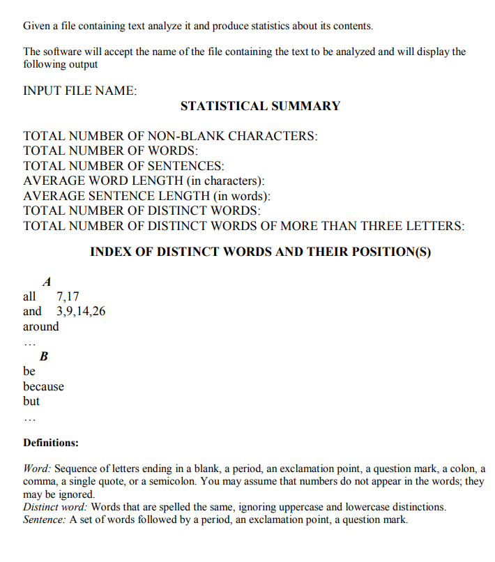 Given A File Containing Text Analyze It And Produce Chegg